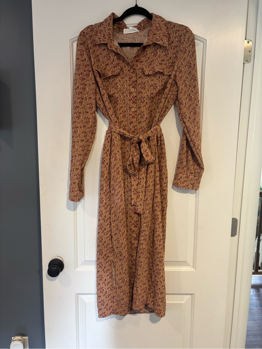 Tie-Waist Floral Shirt Dress in Rust